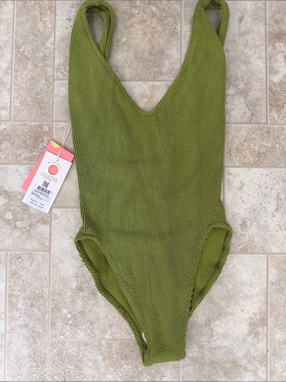 Youswim Olive Green Textured V-Neck One-Piece Swimsuit